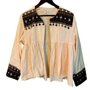 Anthropologie Cream and Black Embroidered Top